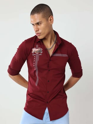 Men's Maroon Slim Fit Solid Stretchable Shirt | Rick Rogue-M/38