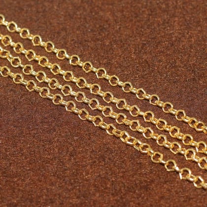 1 Mtr, 3mm Golden Plated Metal Chain-Golden / Iron