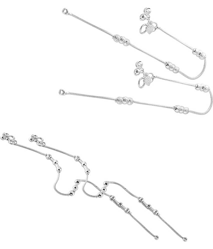 HEER COLLECTION - Silver Anklets ( Pack of 2 )