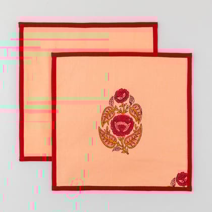 Block Printed Floral Fabric Trivet Red Orange - 8x8-Red & Orange / 100% Cotton / 8 Inches x 8 Inches