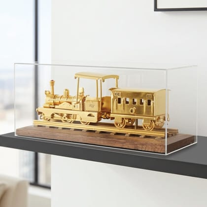 Brass Showpiece Train Model With Wooden Base (FMAS550)