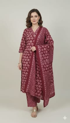 Pure COTTON   Kurti paired with cotton pant n beautiful dupatta