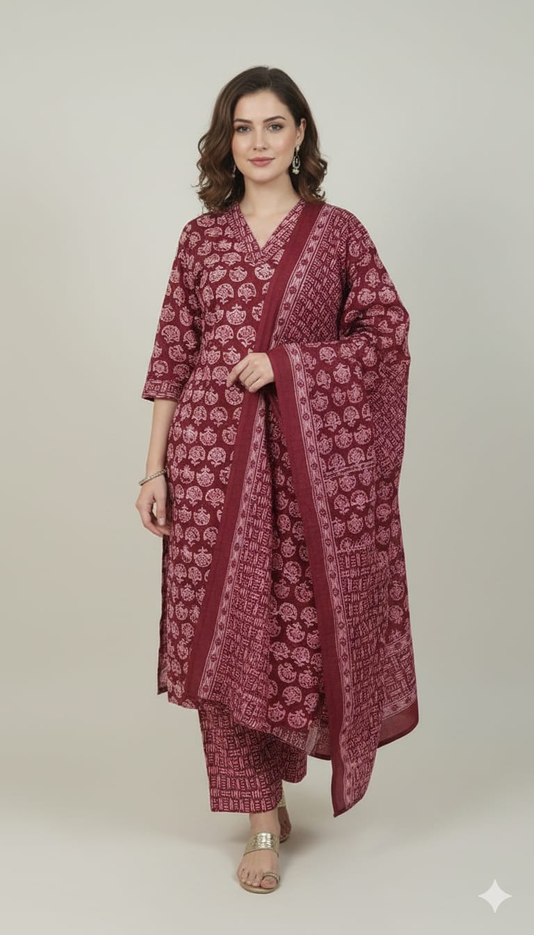 Pure COTTON   Kurti paired with cotton pant n beautiful dupatta
