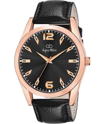 AQUA BLISS - Black Leather Analog Men's Watch