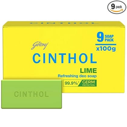 Cinthol Refreshing Deo Lime Bath Soap, 99.9% Germ Protection, 100 g (Pack of 9) Cinthol Refreshing Deo Lime Bath Soap, 99.9% Germ Protection, 100 g (Pack of 9)