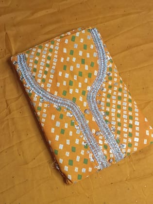 Mustard Colour Bandhani Work Unstitched Suit Fabric with Dupatta-Free Size / Mustard