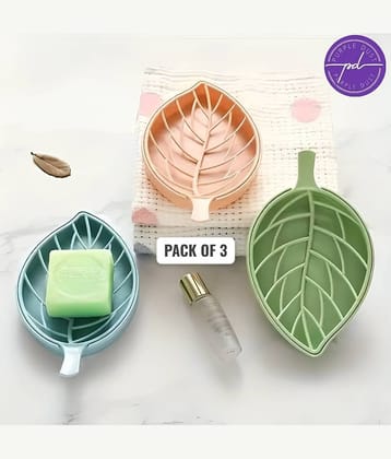 Leaf Shape Soap Box Double Layer Delicate Plastic Soap Holder (Set of 3)