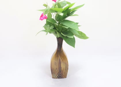 Khurja Pottery Flower Vase Pan Shape Mustard Coloulr Size 10 Inches