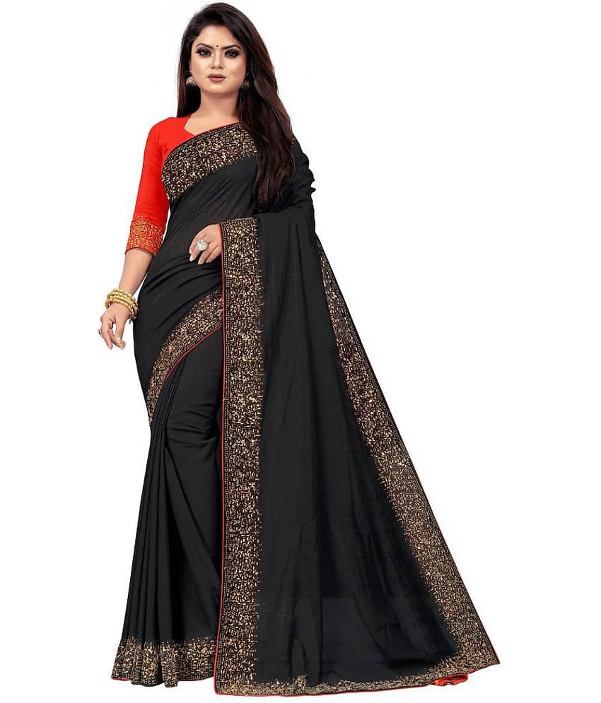 Gazal Fashions Sana Silk Saree With Unstitched Blouse Piece ( Black )