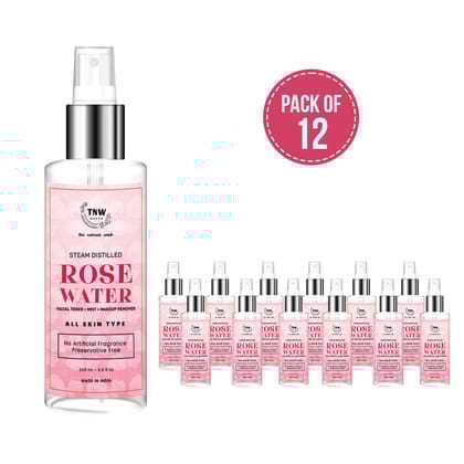 TNW-The Natural Wash Steam Distilled Rose Water for Toning & Hydrating Skin | No Artificial Fragrance | Suitable for All Skin Types 200Ml- Pack Of 12