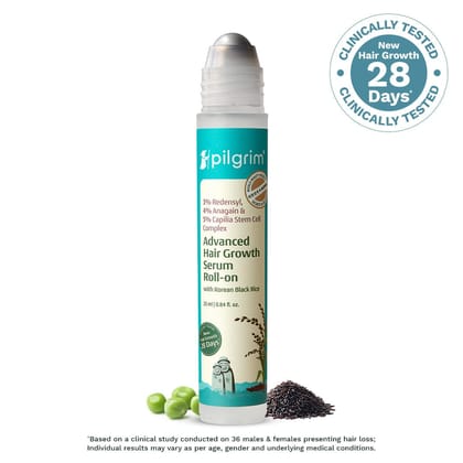 Pilgrim 3% Redensyl, 4% Anagain & 5% Capilia Stem Cell Complex Advanced Hair Growth Serum Roll-On - 25ml