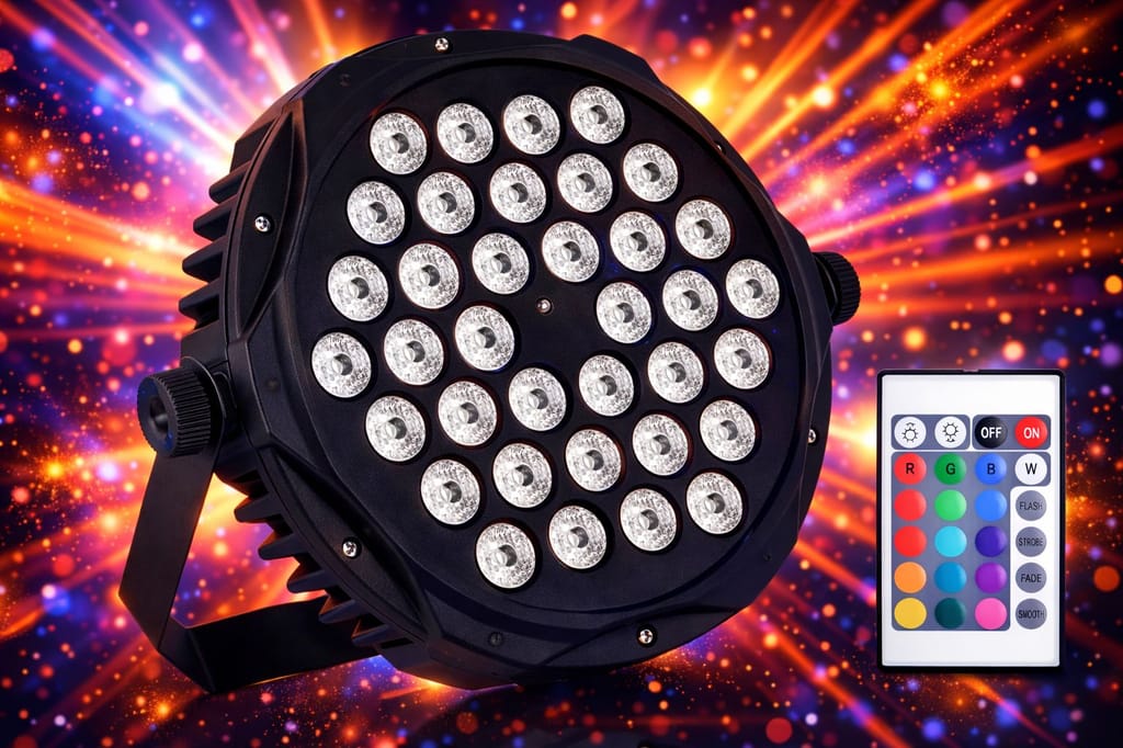 SPARKWORLD 36 LED RGB Par Light for Stage, DJ, Party & Wedding | High-Power Decorative Spotlight (Black Body) | Size: 17cm - Electricals | Buy online on ZillyBuy