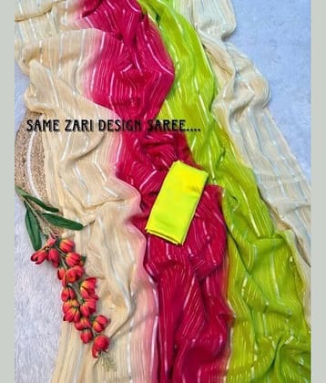 Ambe Creation Cotton Blend Colorblock Saree With Unstitched Blouse Piece ( Multicolor )