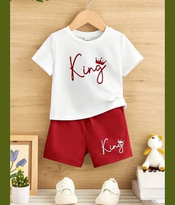 CUTEVIBE Pack of 1 Unisex for Baby Cotton Blend T-Shirt & Shorts ( White & Red )
