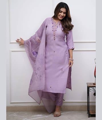 Niza Fashion Rayon Embroidered Kurti With Pants Women's Stitched Salwar Suit - Purple ( Pack of 1 )