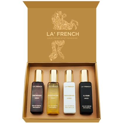 LF Oudh Perfume Gift Set 4x20ml - Adventure Oud | Romance Oud | Al Hisan | Oud Woody
