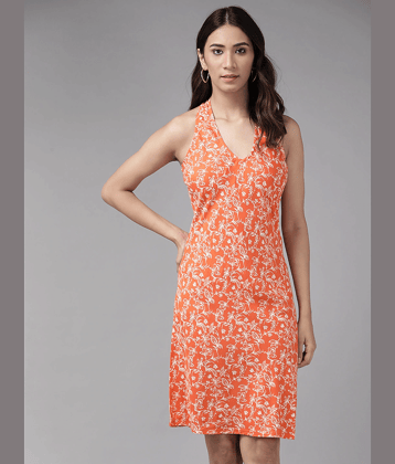 Yash Gallery Women Rayon Printed A-line Dress ( Orange )