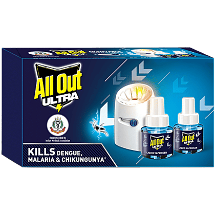 All Out Ultra Liquid Vaporizer/Mosquito Repellent - Kills Dengue, Malaria & Chikungunya Mosquitoes, 45 ml (Machine + 2 Refills) All Out Ultra Liquid Vaporizer/Mosquito Repellent - Kills Dengue, Malaria & Chikungunya Mosquitoes, 45 ml (Machine + 2 Refills)