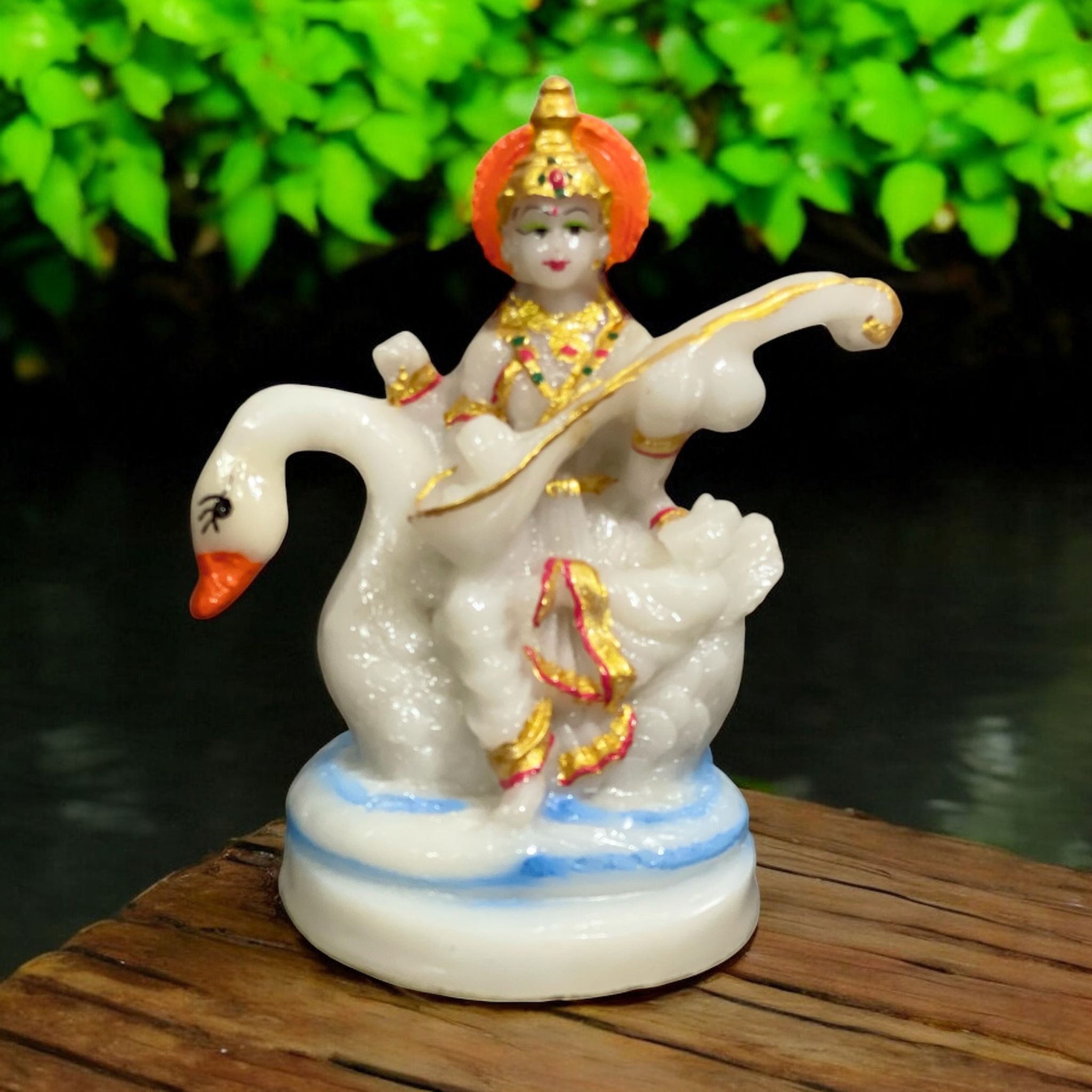 Ma Saraswati Idol Marble Look Murti Best For Home Temple H- 15 CM-Composite Marble
