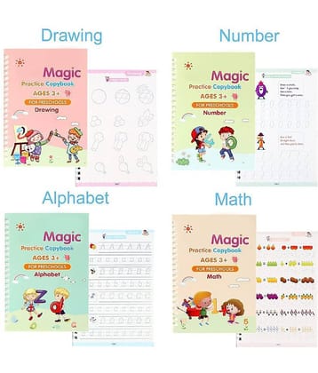 Sank Magic Practice Copybook - (1 Pen + 1 Grip + 4 BOOKS + 10 REFILL) Number Tracing Book - Writing Book - Size - 13.5*18.9 CM