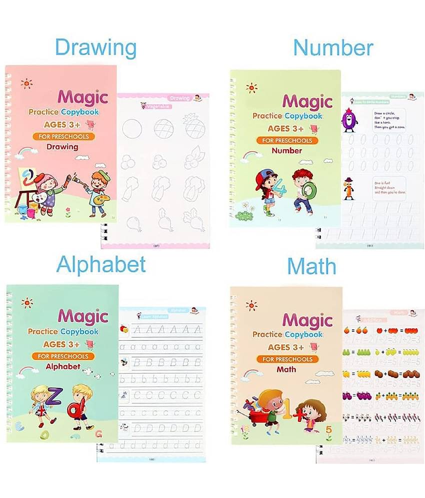 Sank Magic Practice Copybook - (1 Pen + 1 Grip + 4 BOOKS + 10 REFILL) Number Tracing Book - Writing Book - Size - 13.5*18.9 CM