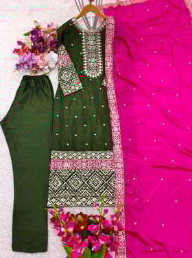 Party Wear Top-Pent And Dupatta With Embroidery Sequence Work