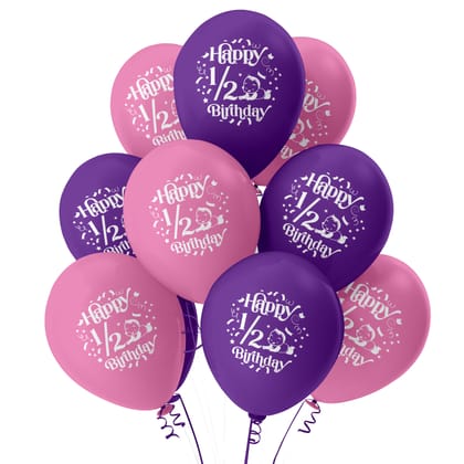 Pink and Purple Half Birthday Latex Balloons Pack of 30 – Half Birthday Decorations for Boys and Girls – 6-Month Celebration Party Supplies