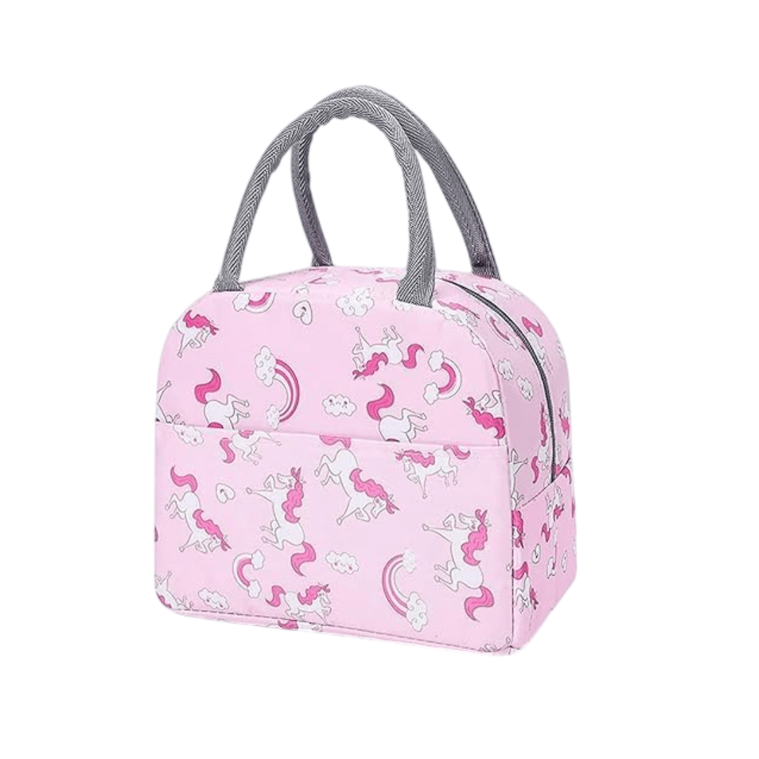 Insulated Lunch Bags For Office, Women, Men & Kids | Portable And Reusable ( Pink - Unicorn Design)