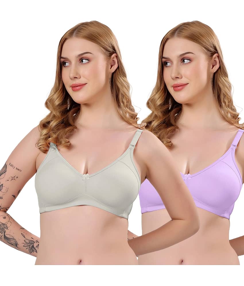 LONDON HILLS Pack of 2 Cotton Blend Non Padded Everyday Bra For Women ( Peach )