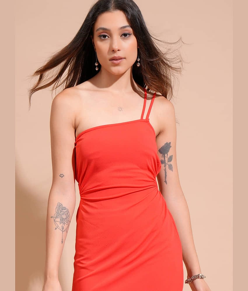 Tokyo Talkies Women Polyester Solid Bodycon Dress ( Red )