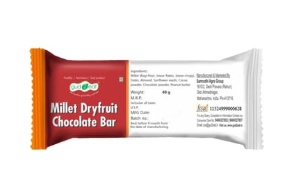 GUD2EAT Millet Dry fruit Chocolate bar I Healthy Diet I with goodness of fiber - 40G Pack Of 1