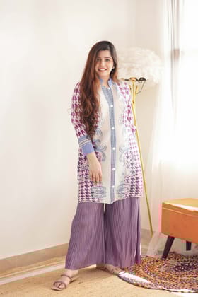 Hansel Purple Printed Pleated Cordset-M-L