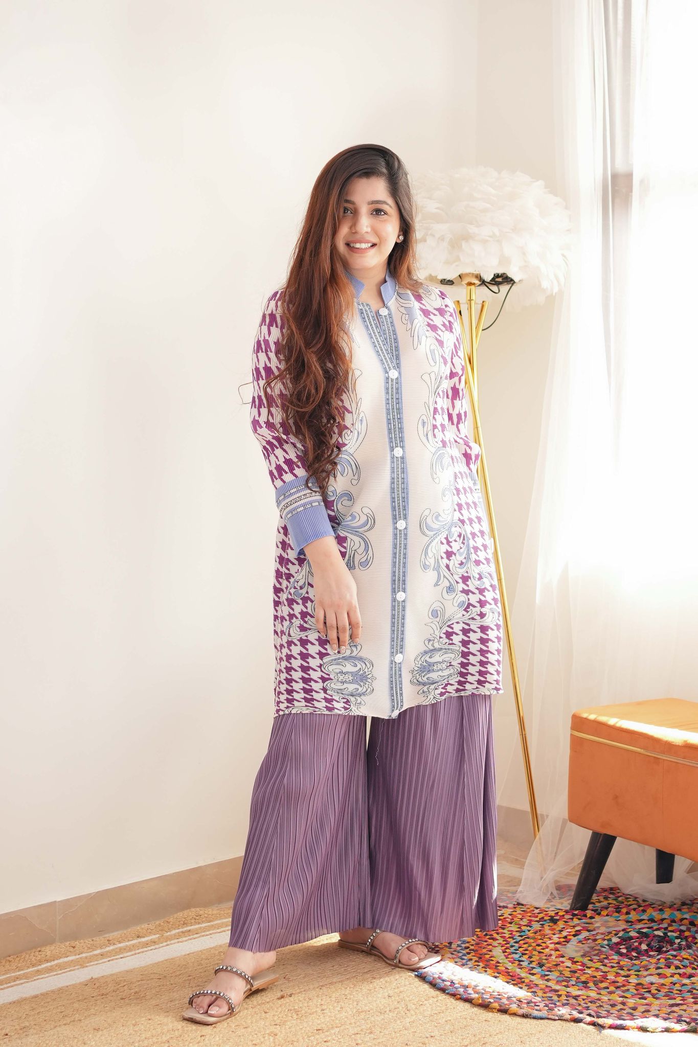 Hansel Purple Printed Pleated Cordset-M-L