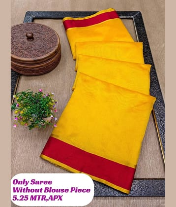 Kanooda Prints Cotton Blend Solid Regular Saree Without Blouse Piece ( Yellow )
