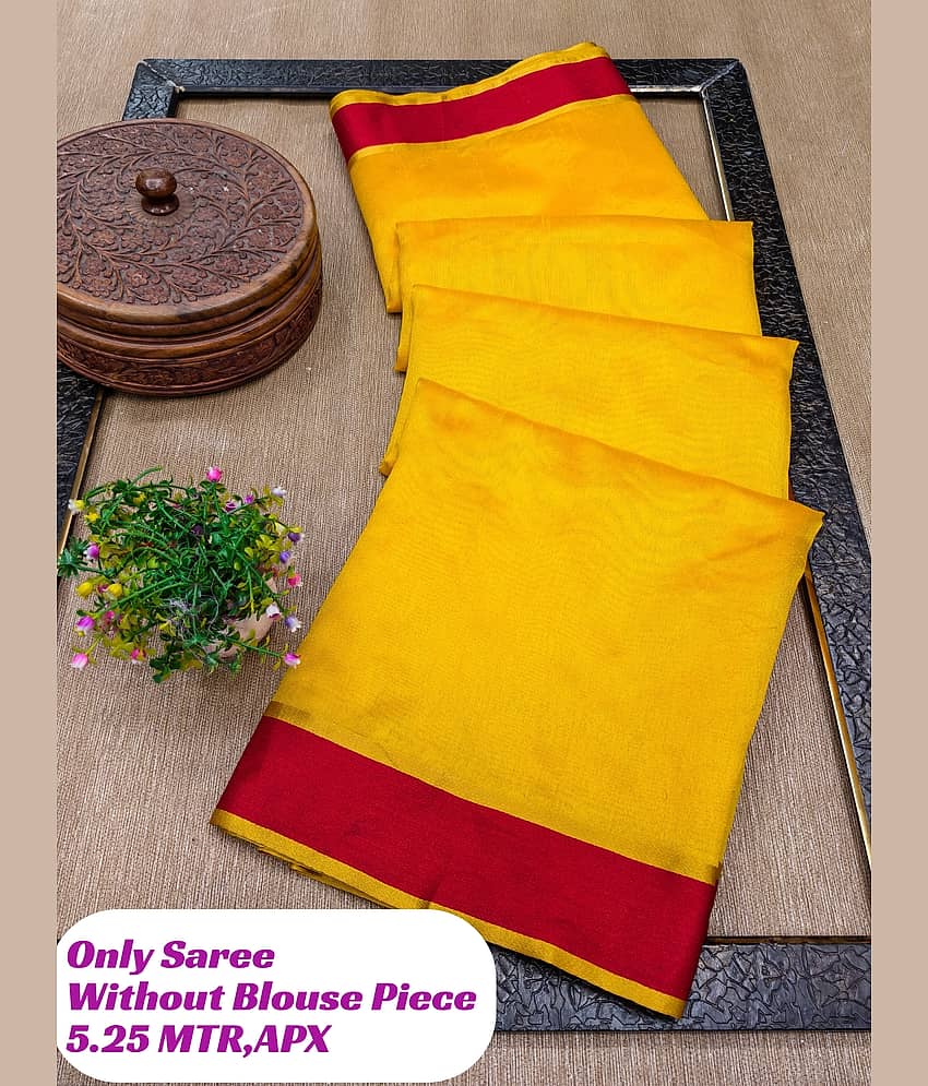 Kanooda Prints Cotton Blend Solid Regular Saree Without Blouse Piece ( Yellow )