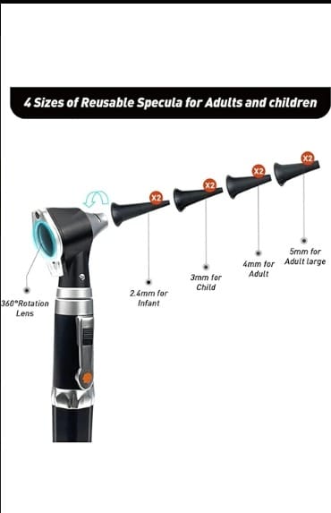 Otoscope, Ear Scope with Light, Ear Infection Detector, Suitable for Kids, Adults, Doctors, Pets, With Hard Plastic Case
