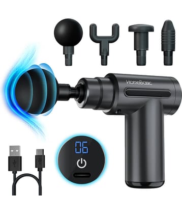 HOMEBASIC Muscle Mate Gun Massager For Full Body Pain Relief|4 Massage Heads,6 Speeds|3600mAh USB-C Rechargeable Battery| Handheld Deep Tissue Massager for Neck Shoulders Back Feet| For Unisex (GREY)