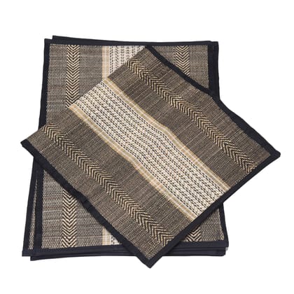 Elegant Handloom Table Mat Set - Black Madhurkathi & Cotton, Perfect for Dining & Home Decor