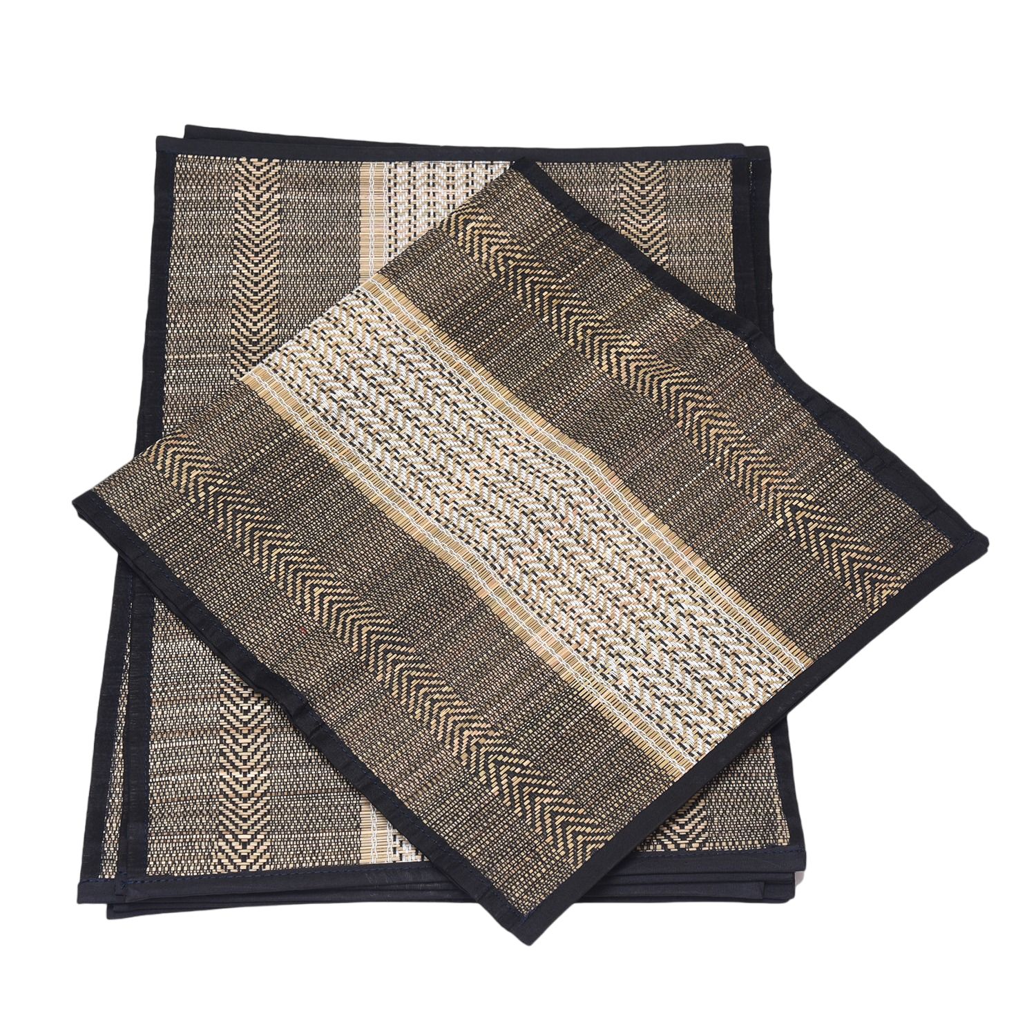 Elegant Handloom Table Mat Set - Black Madhurkathi & Cotton, Perfect for Dining & Home Decor