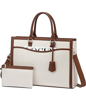 Lychee Bags Tote Bag PU Set of 1 ( White,Tan )