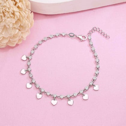Heartfelt Stringlets Silver Charm Bracelet-White Stone / Silver