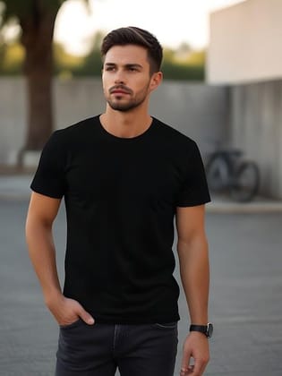 MEN SOLID ROUND NECK PURE  COTTON T SHIRT