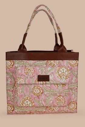 Blush Paradise Hand Block Printed Pink Shoulder Bag-14 X 5 X 12 in / Pink