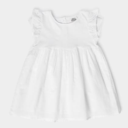 Baby Girl Flutter Sleeve Frock- White-9-12 M / White