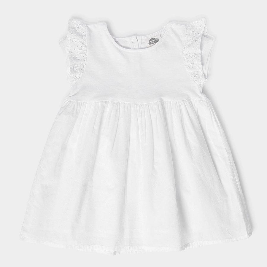 Baby Girl Flutter Sleeve Frock- White-9-12 M / White