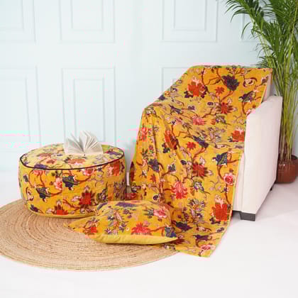 Tree of Iife Velvet Sofa throw- Yellow