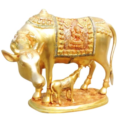 Brass Cow & Calf Idol - Religious Home Decoration, Height : 9.5 Inch (BSMAS1012 F)