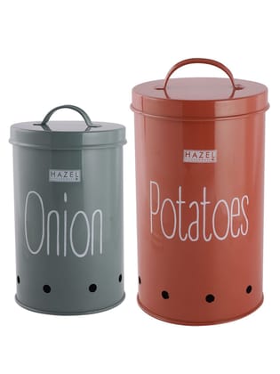HAZEL Galvanized Onion Potato Storage Container For Kitchen , Storage Set with Lid, Potato & Onion Container, Set of 2, Assorted HAZEL Galvanized Onion Potato Storage Container For Kitchen , Storage Set with Lid, Potato & Onion Container, Set of 2, Assorted