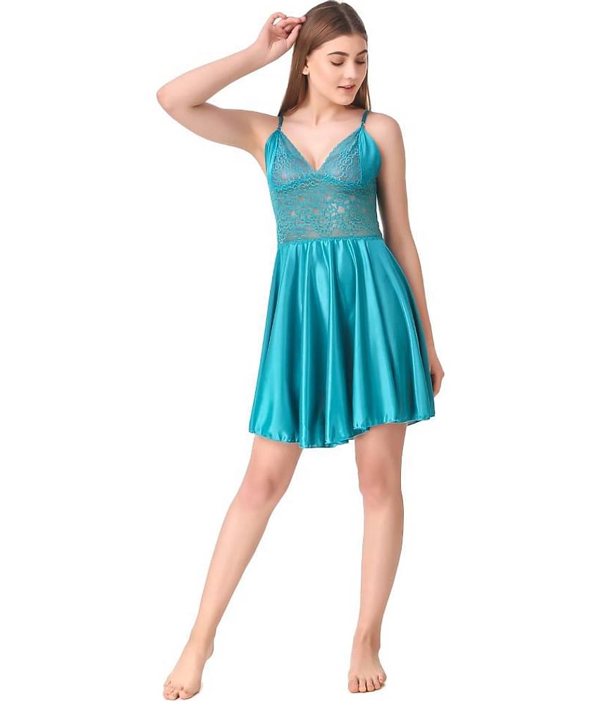 Reposey Satin Baby Doll Dresses With Panty - Blue Single
