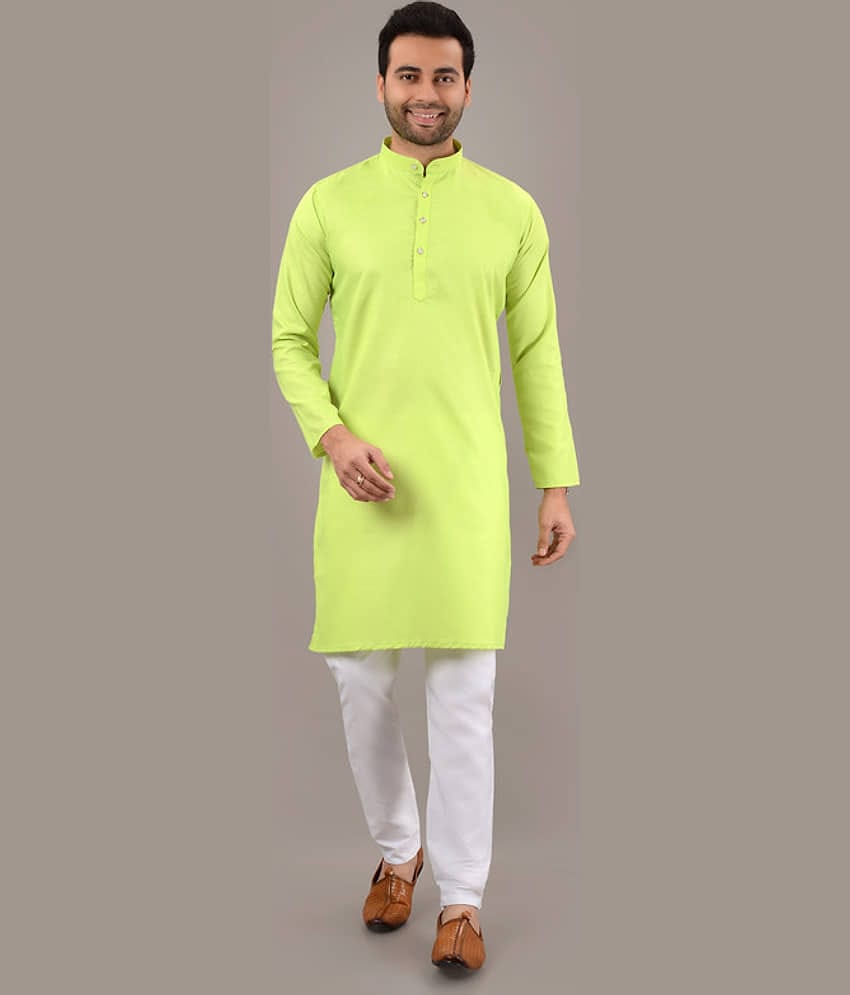 MOUDLIN Light Green Cotton Blend Regular Fit Men's Kurta Pyjama Set ( Pack of 1 )